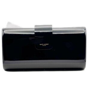 Saint Laurent YSL Black Long Plexiglass Minaudiere Clutch Bag